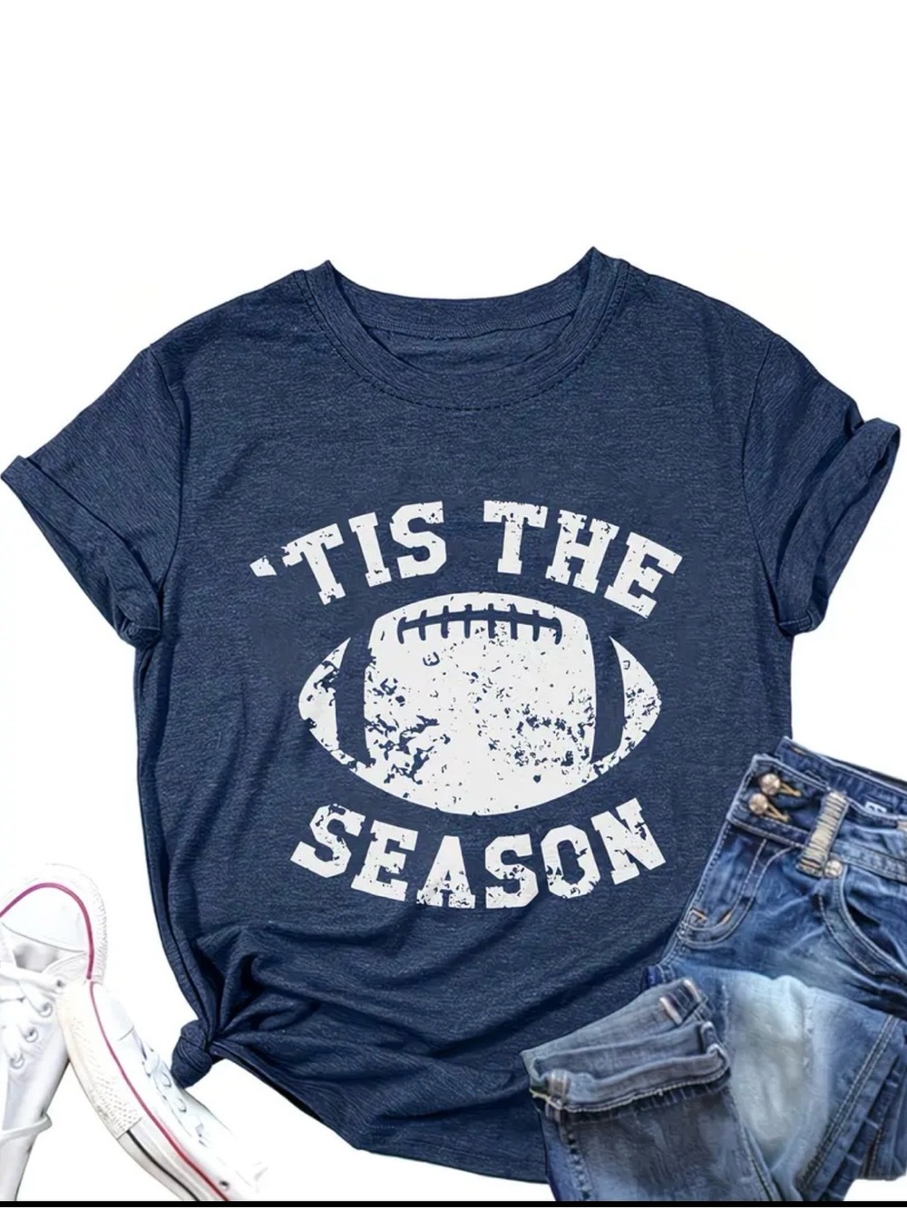 'Tis The (Football) Season Navy Graphic Women’s T-Shirt. Size L or XL